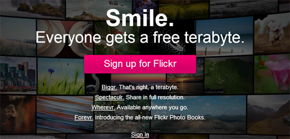 main screen of Flickr web site